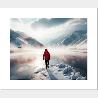 Lonely Men On Snow Landscape Posters and Art